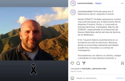 La despedida del Conicet Córdoba a Alejandro Fracaroli tras conocerse su fallecimiento
