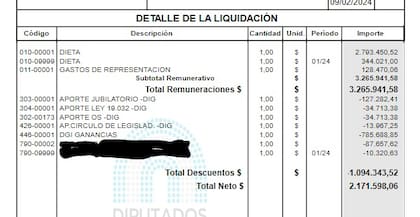 La dieta que cobró un diputado en marzo, que confirma el aumento actual
