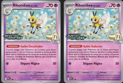 La diferencia de traducción entre la versión latinoamericana (izq.) y española (der.) de las cartas de Pokémon