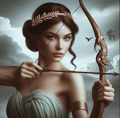 La diosa griega Artemisa imaginada por la inteligencia artificial de Copilot