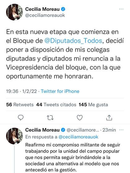 La diputada Cecilia Moreau anunció su renuncia a la vicepresidente del bloque en diputados