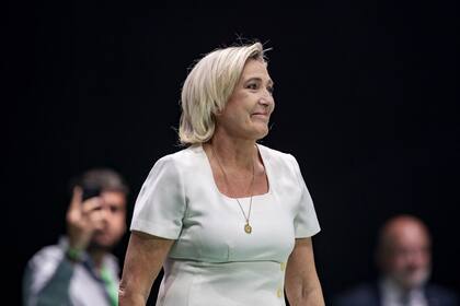 La diputada de la Asamblea Nacional de Francia y candidata a la Presidencia de la República, Marine Le Pen, durante el acto 'Viva 24' de VOX, en el Palacio de Vistalegre, a 19 de mayo de 2024, en Madrid (España)
