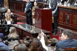 La diputada de Unión por la Patria (UxP), Sabrina Selva, le hace fuck you al presidente Javier Milei mientras habla en el Congreso