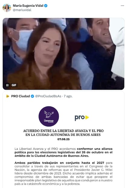 La diputada respondió con su publicación al anuncio del acuerdo hecho por la cuenta oficial de Pro Ciudad (X: @ProCiudadBsAs)