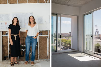 La directora de la revista Living, Mariana Kratochwil (izq). y la arquitecta Cecilia Fidanza, durante la obra en su espacio de Distrito Quartier.