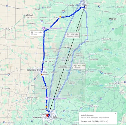 La distancia en kilómetros entre las ciudades