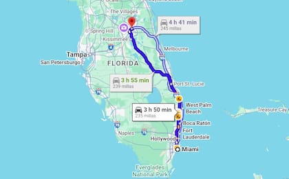 La distancia entre Miami y Orlando es de 380 kilómetros