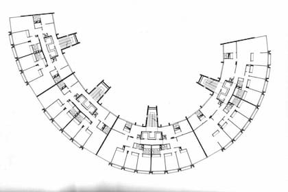 La distribución de los ocho departamentos se replican de manera exacta en cada piso de la Torre Dorrego