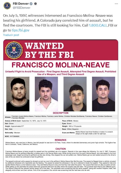 La división de Denver del FBI compartió el cartel de búsqueda en 2025. Foto: FBI Denver, X