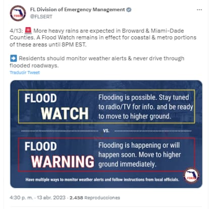 La División de Gestión de Emergencias de Florida advirtió que Miami-Dade podría verse afectado por las precipitaciones