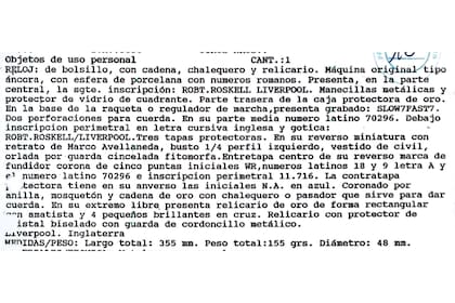 Así figura en los registros oficiales el ingreso del reloj de Nicolás Avellaneda, que fue robado en agosto de 2007, a los bienes públicos.