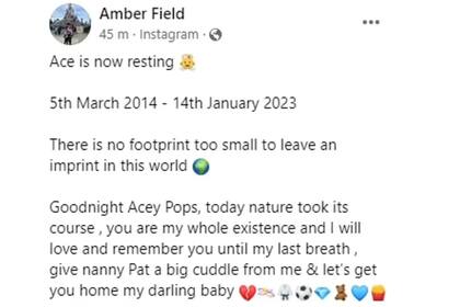 La dolorosa publicación que compartió la madre de Ace en las redes sociales