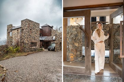 La dueña de casa, retratada abriendo la puerta principal con marco de raulí y tiradores de asta de ciervo (“las que se les caen naturalmente”, aclara con énfasis la dueña).