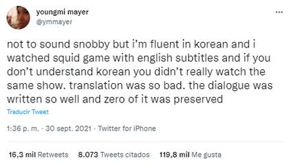 La dura crítica de una usuaria a El juego del calamar por su mala traducción del coreano al inglés