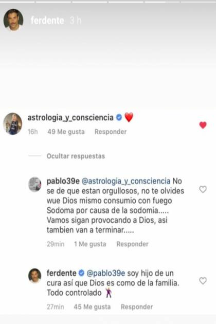 La elegante respuesta de Fer Dente a la homofobia de un seguidor