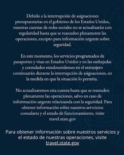 La embajada de EE.UU. en la Argentina habló por el cierre de gobierno de Trump y dijo qué puede pasar con los turnos para las visas.