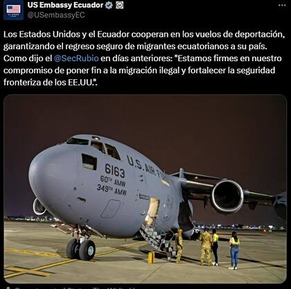 La Embajada de Estados Unidos en Quito, Ecuador, mostró imágenes de los deportados