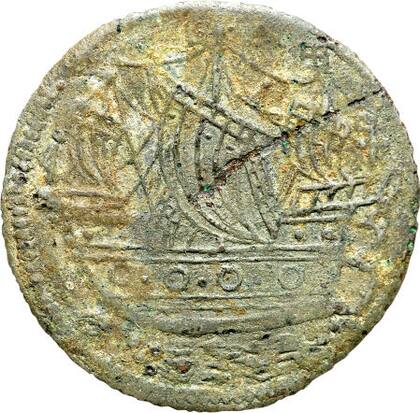 La embarcación ilustrada en el reverso de la pieza fue asociada con el Sea Venture, el mismo navío en el que Somers llegó a las Bermudas en 1609