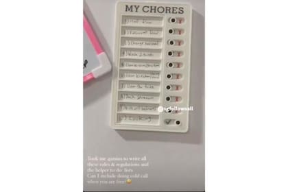 La empleada doméstica tiene que marcar en una pizarra cuando realiza cada una de sus tareas (Foto: Instagram @sgfollowsal)