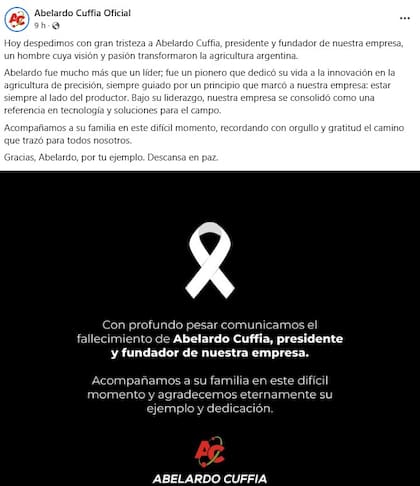 La empresa despidió a Abelardo Cuffia en las redes de la firma