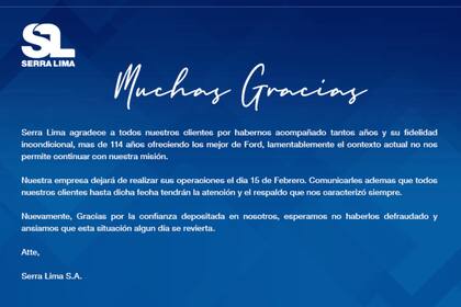 La empresa explicó que el cierre de la concesionaria se debe a los efectos de la pandemia por coronavirus