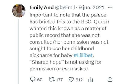 La entonces reina Isabel II pudo haber enviado su postura sobre el nombre de su nieta, Lilibet