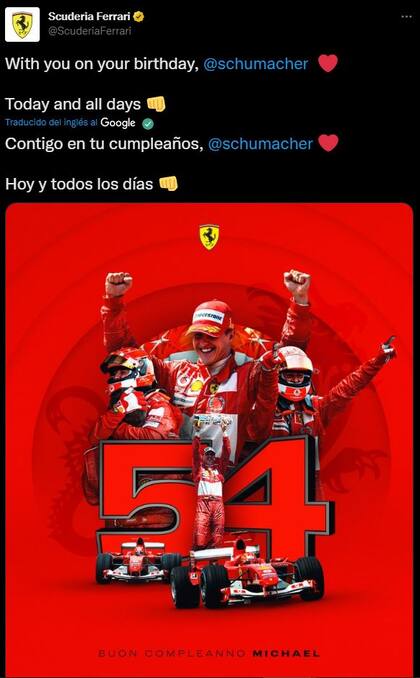 La escudería de Ferrari dedicó un póster especial a Michael Schumacher