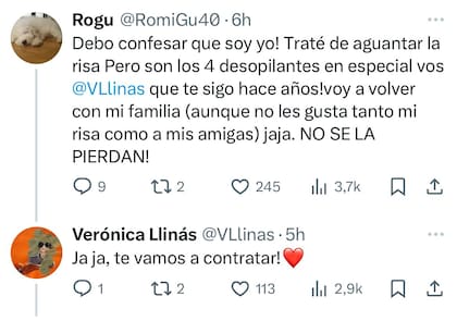 La espectadora se sinceró sobre su ataque de risa en plena función (Foto: Captura X/@VLlinas)