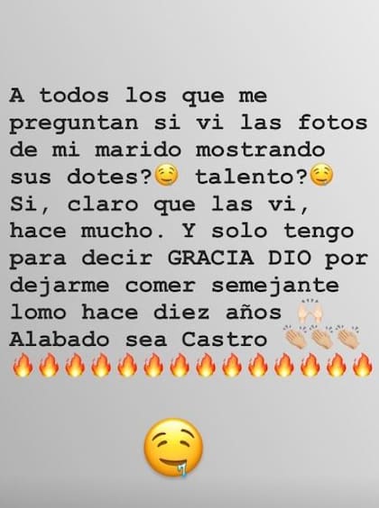 La esposa de Castro se pronunció en Instagram