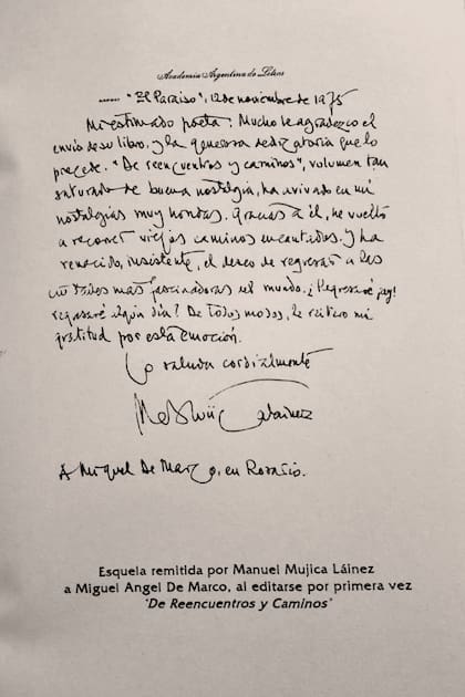 La esquela que el autor de "Bomarzo" le envió a De Marco