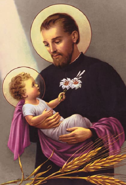 La estampa más conocida de San Cayetano fue creada por el párroco Falgioni. Aquí aparecen las espigas de trigo que el campesino le dio de ofrenda