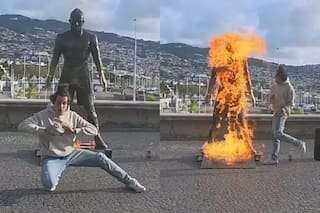 Prendieron fuego una estatua de Cristiano Ronaldo en Portugal