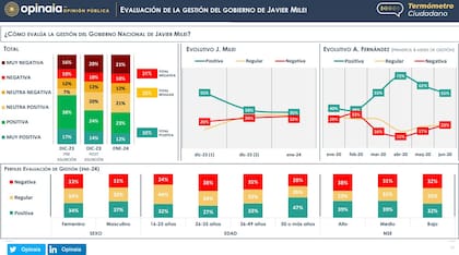La evaluación de la gestión de Milei, sus medidas y la imagen de los principales dirigentes políticos, según un estudio de Opinaia