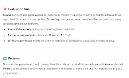 La evaluación final del partido por parte de ChatGPT