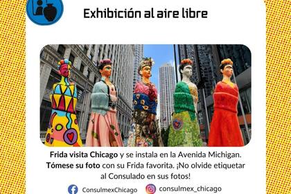 La exhibición de Fridas Monumentales causó mucha expectativa (Foto: @consulmex_chicago)