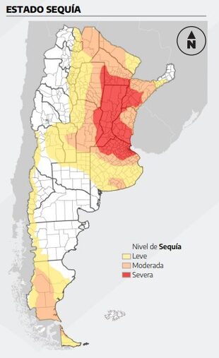 La expansión de la sequía según la clasificación de leve, moderada y severa