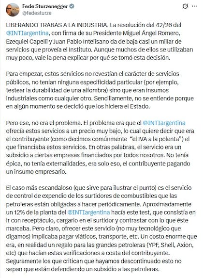 La explicación de Sturzenegger para dar de baja a más de 900 servicios que brindaba el INTI