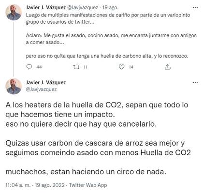 La explicación del funcionario porteño sobre su tuit de la huella de carbono del asado (Foto: Captura de Twitter)