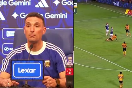 La expresión de sorpresa de Scaloni en pleno momento de cuestionamiento de un intruso en la conferencia de prensa.