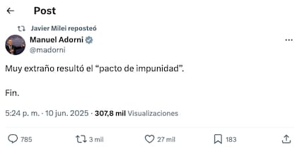 La expresión del vocero presidencial fue reposteada por el Presidente de la Nación