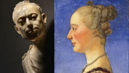 La expresividad de "Dietisalvi Neroni", escultura de Mino da Fiesole (1464), en contraste con la de "El retrato de una mujer desconocida" de Antonio del Pollaiuolo (~1475)