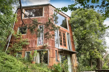 La fachada recubierta por latas, del piso al techo.