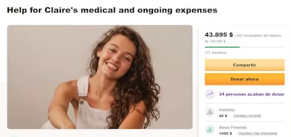 La familia de Carolyn Claire Bridges inició una campaña de recaudación en GoFundMe para cubrir los gastos médicos de la joven (Crédito: Captura GoFundMe)