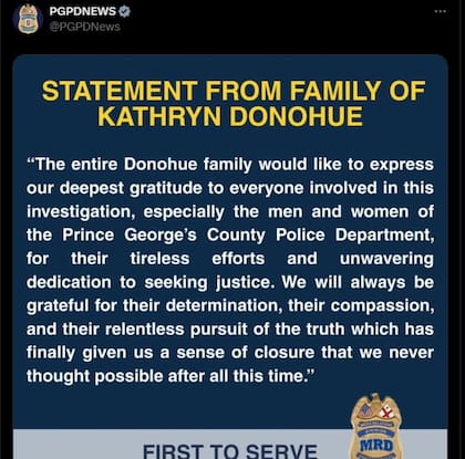 La familia de la víctima le agradeció a los investigadores por su "incansable esfuerzo"