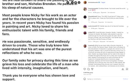 La familia de Nicholas Brendon confirmó su muerte en su propia cuenta de Instagram