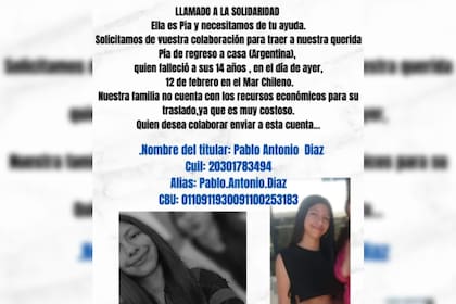 La familia de Pía realiza una colecta para poder trasladar el cuerpo de la menor a la provincia de Mendoza