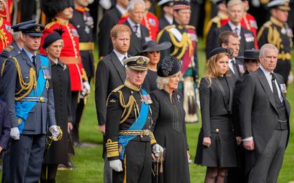 La familia real británica, durante el funeral de la reina Isabel