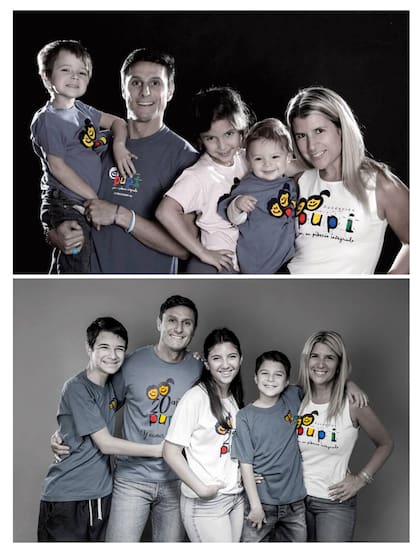 La familia Zanetti..., según pasan los años: Nacho, Javier, Sol, Tomy y Paula, siempre con la camiseta de la Fundación PUPI