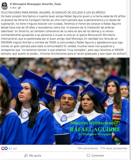 La felicitación de Amarillo College a Rafael Aguirre por su ceremonia de graduación