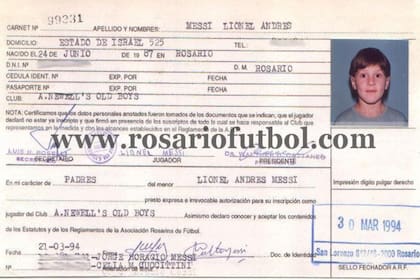 La ficha de Messi en Newell´s